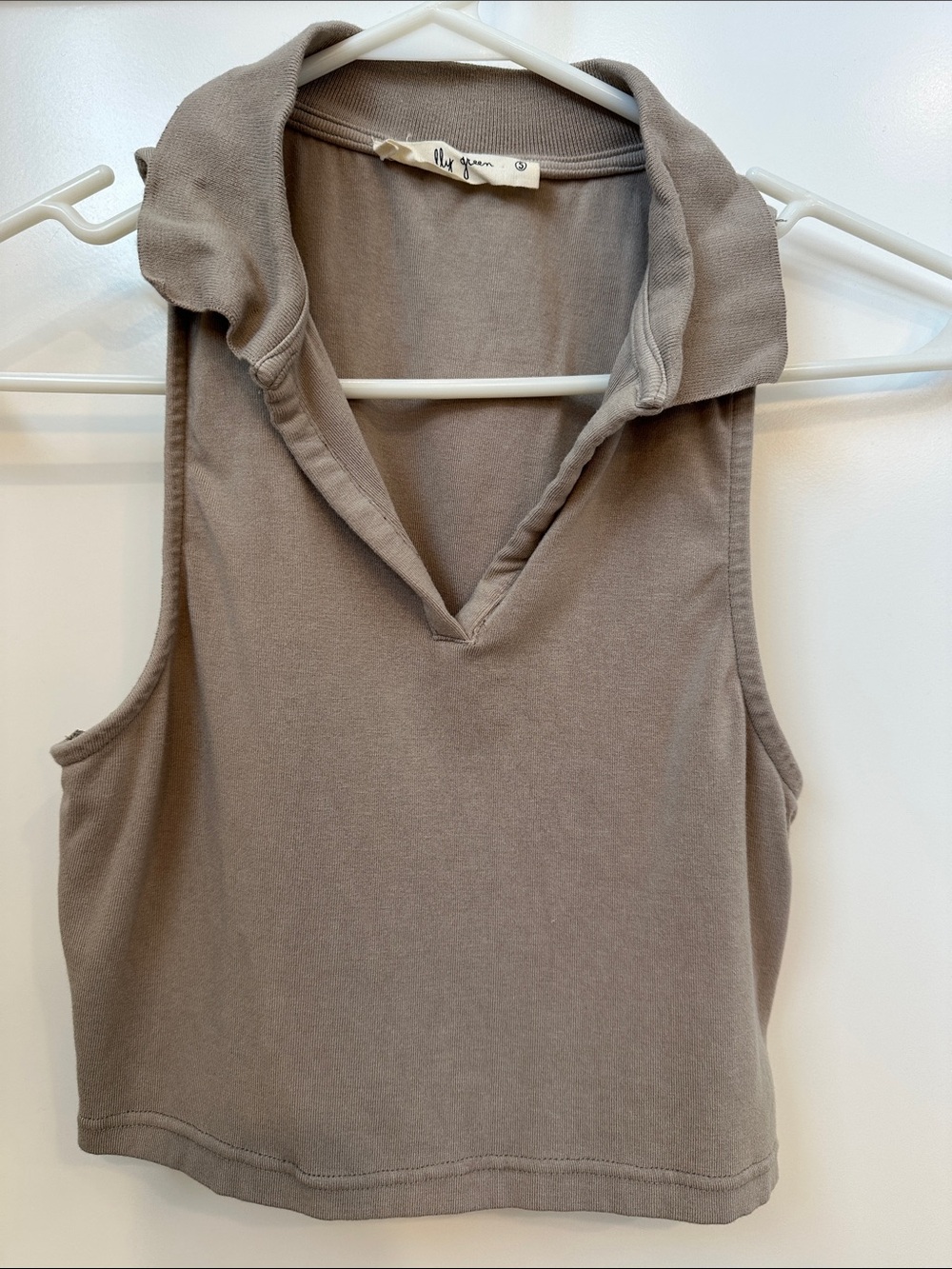 Sleeveless Collared Tank Top in Taupe by